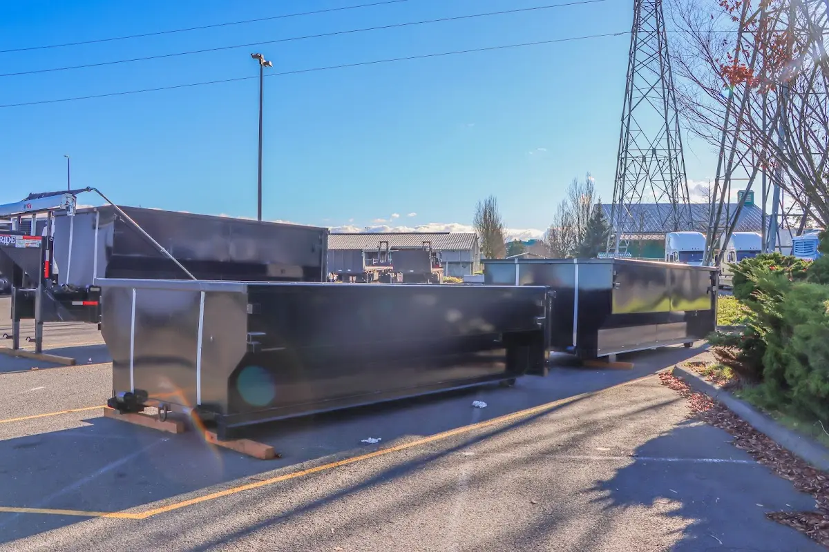 Roll-off dumpster ready for waste disposal at job site for 2 Yard Dumpster Rental in Ramsey
